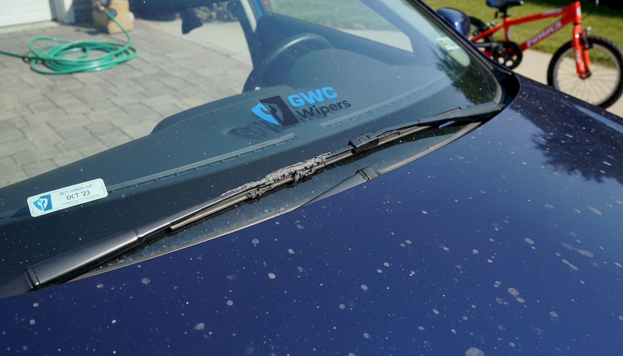 Closeup cracked wiper blade from UV damage