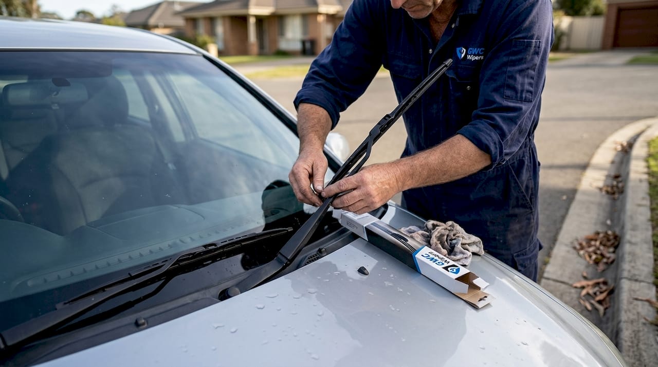 Mechanic installing new wiper blade