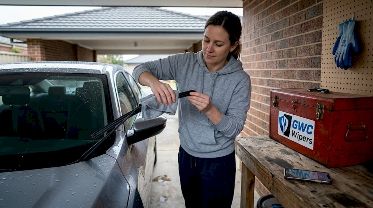 Woman cleaning wiper blade by hand