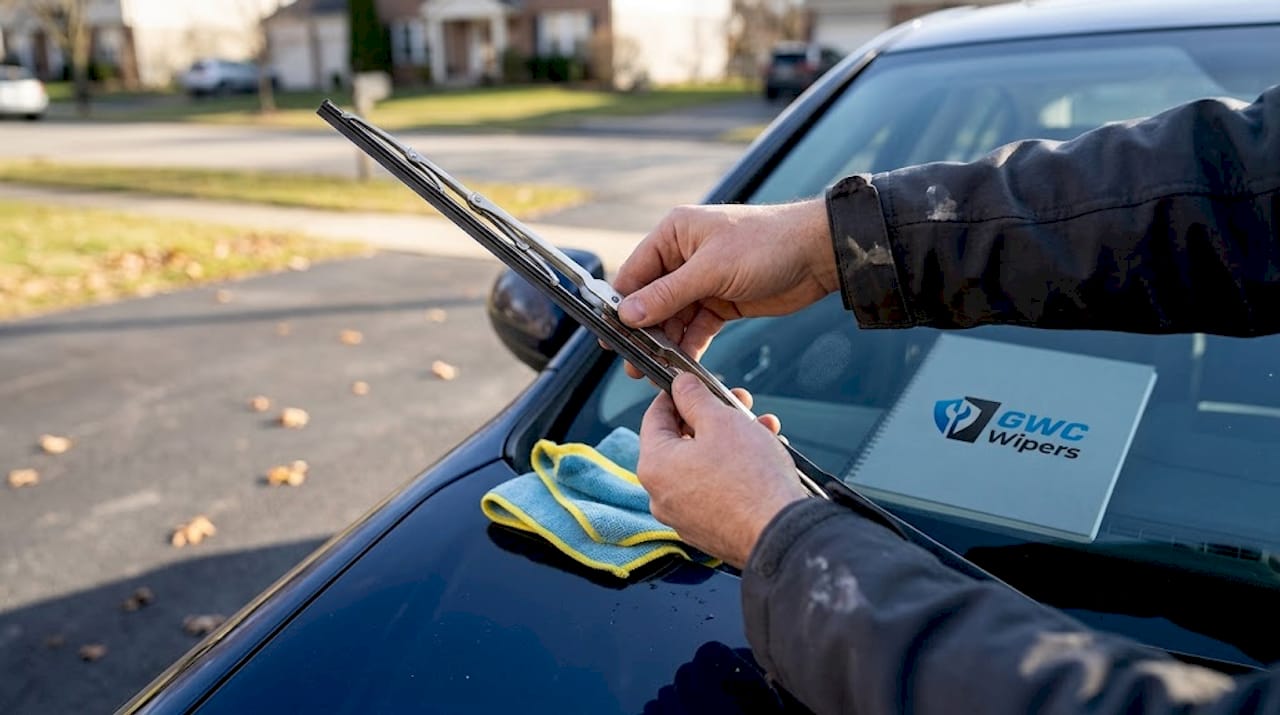 Closeup installing traditional wiper blade