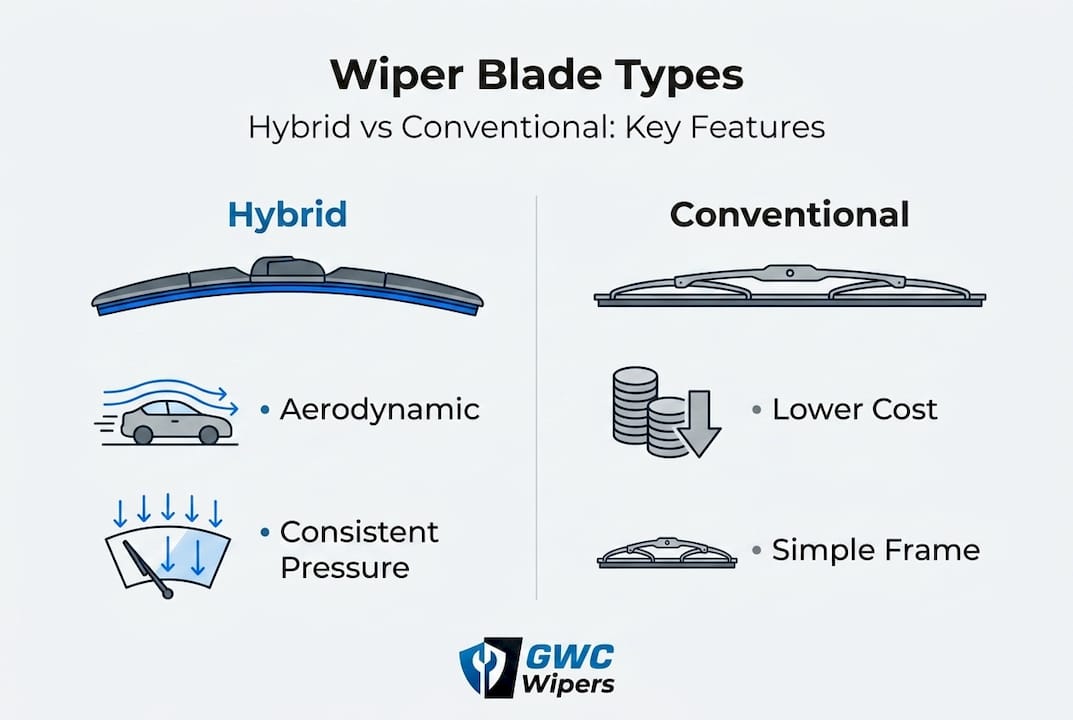 Infographic comparing hybrid and conventional wipers