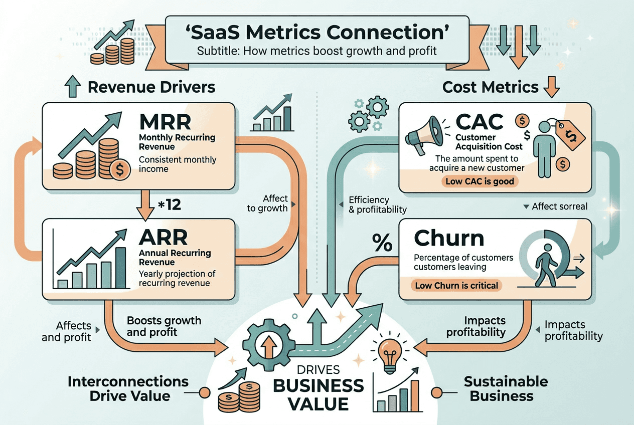 Infographic of SaaS metrics connection