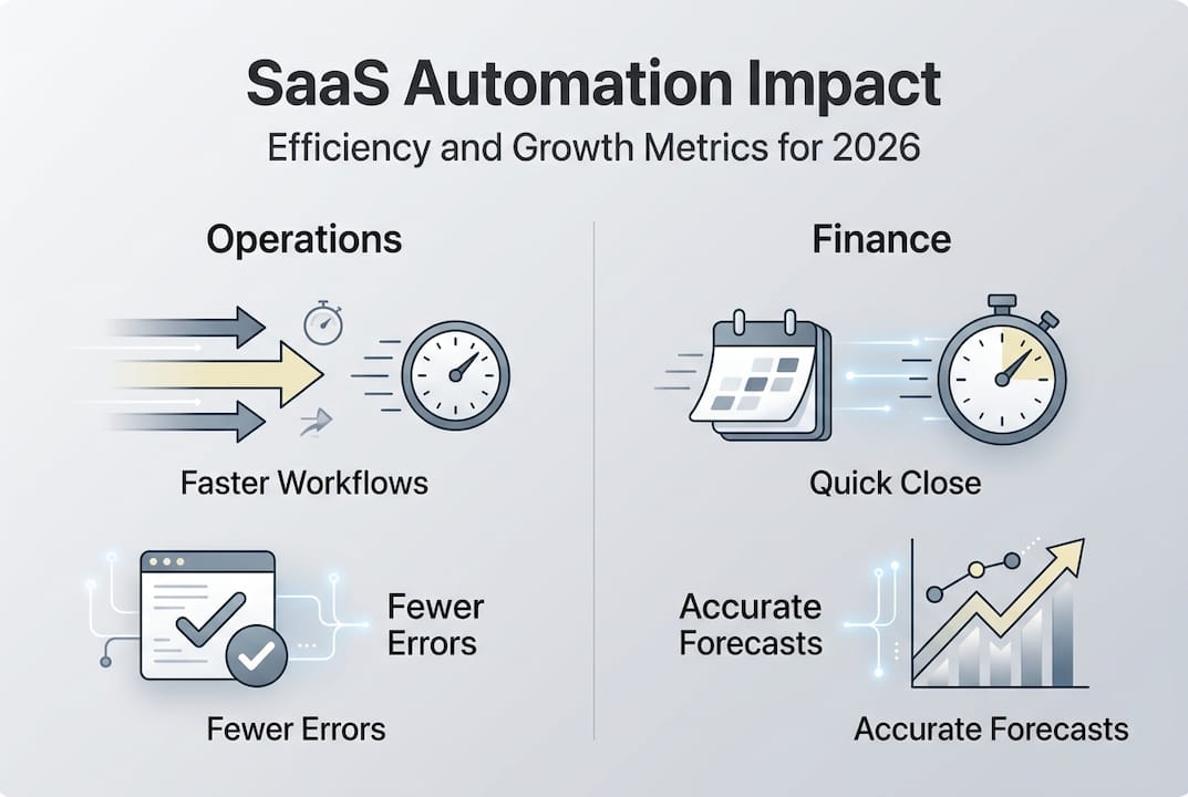 Infographic showing SaaS automation efficiency metrics