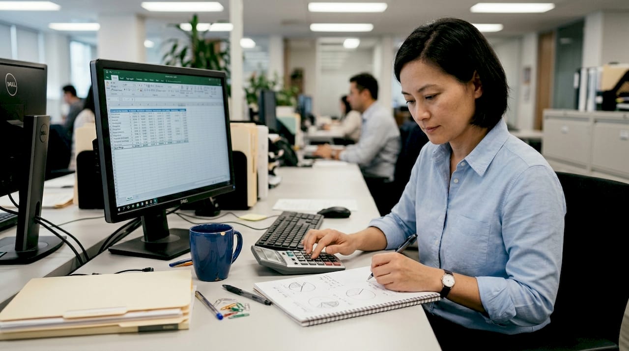 Manager calculates SaaS gross margin at desk