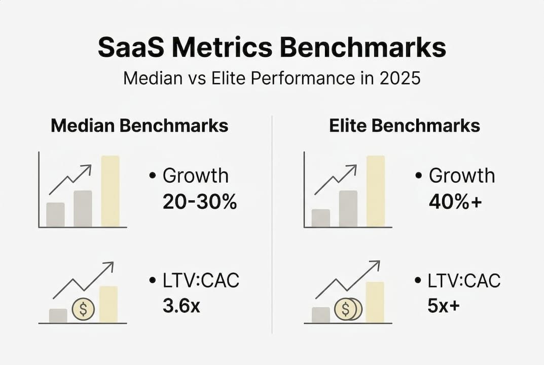 Infographic comparing SaaS metric benchmarks