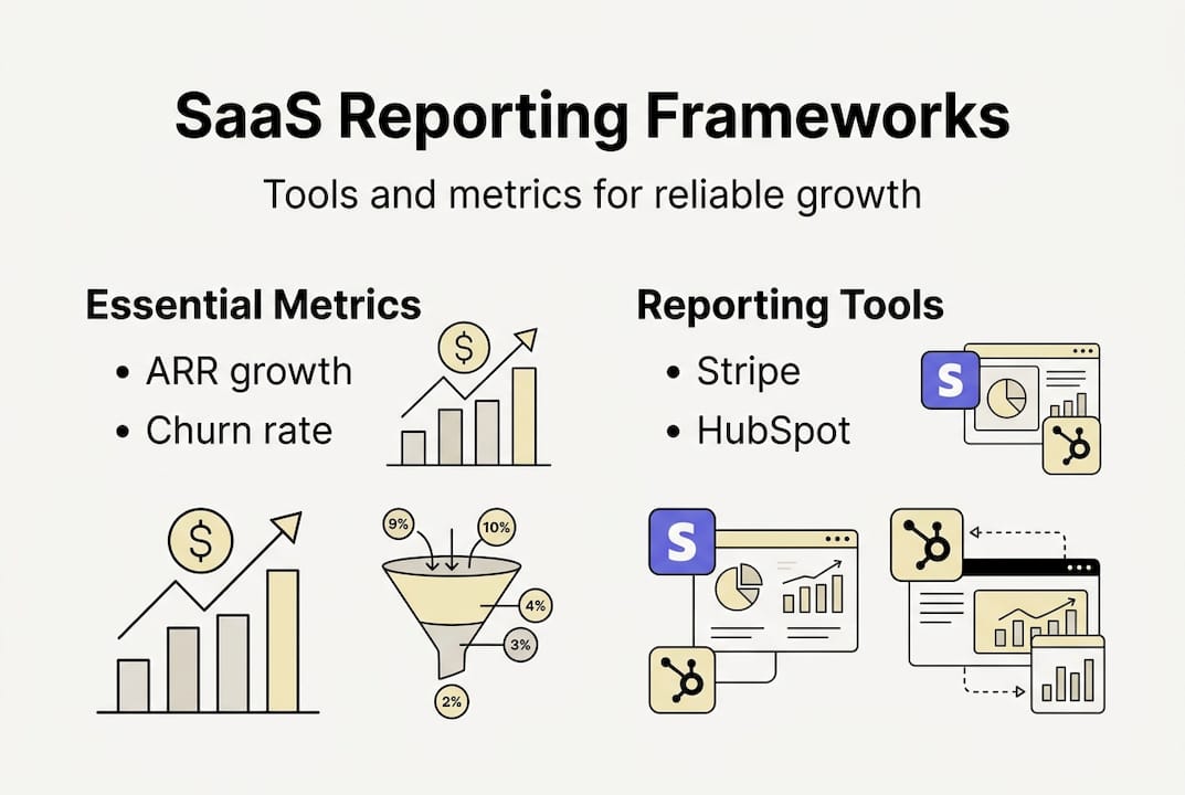 Infographic showing SaaS reporting tools and metrics