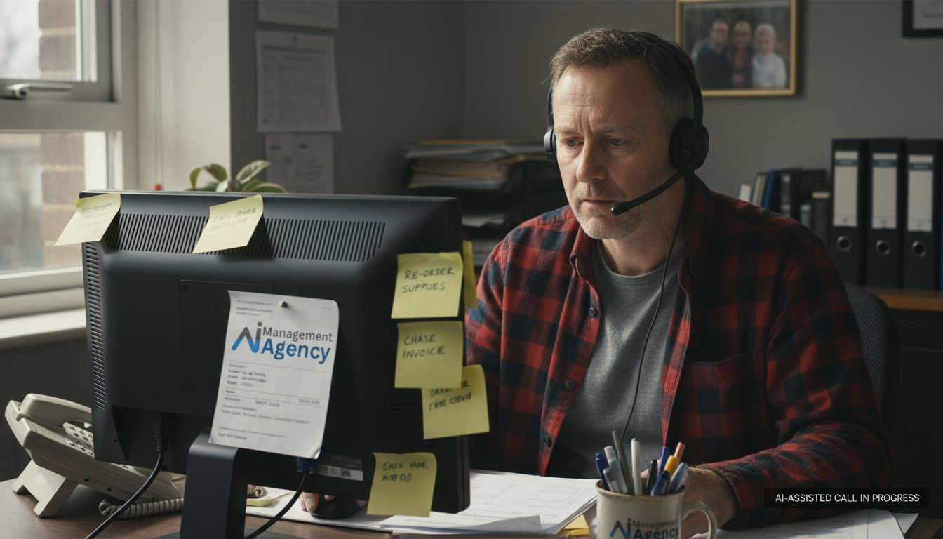 Office worker uses AI answering service