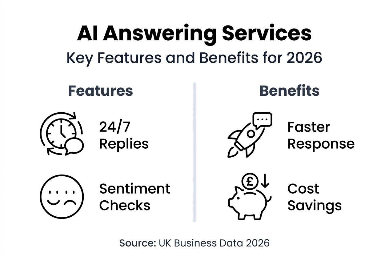 Infographic summarising features and benefits of AI services