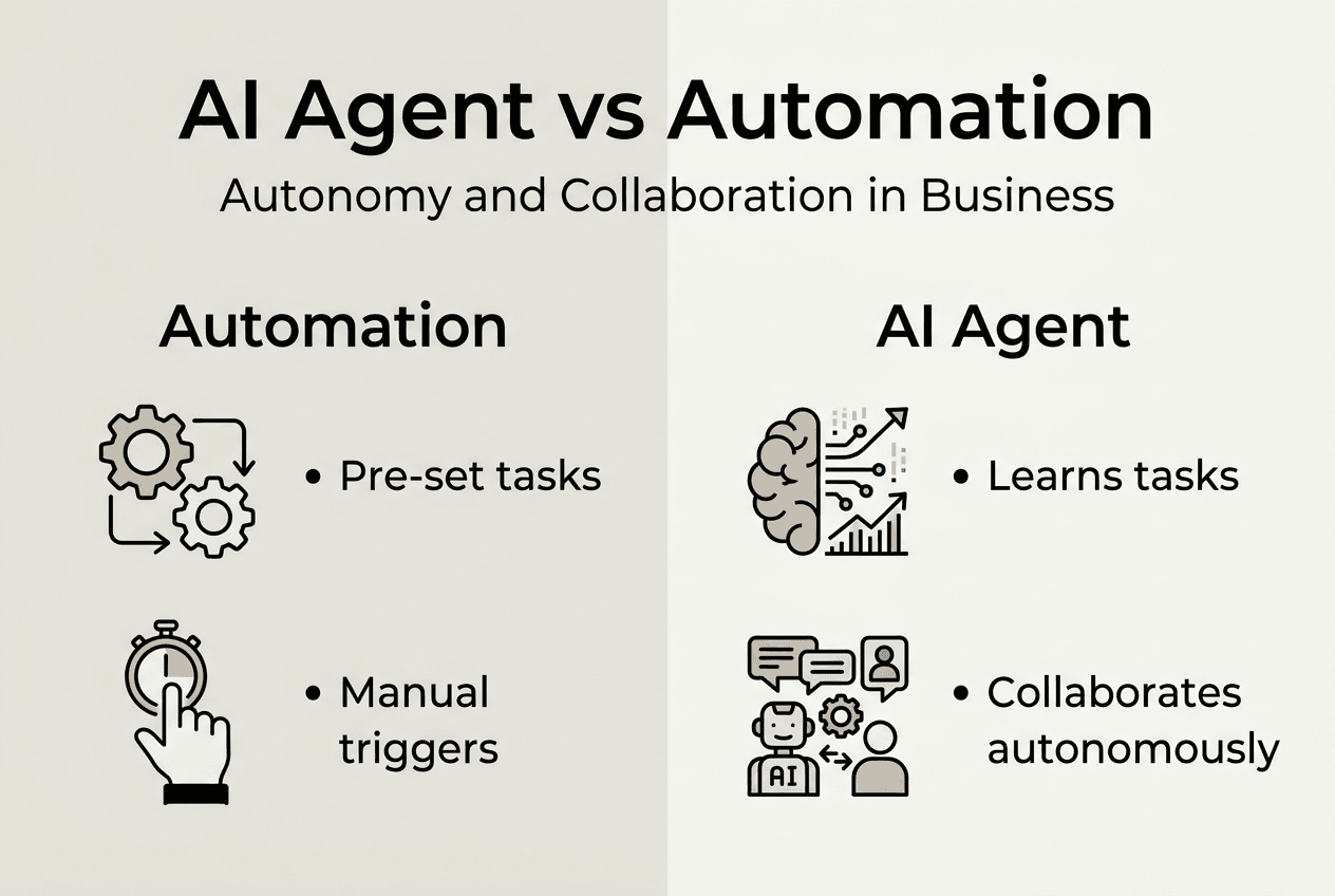 Infographic comparing AI agents to automation
