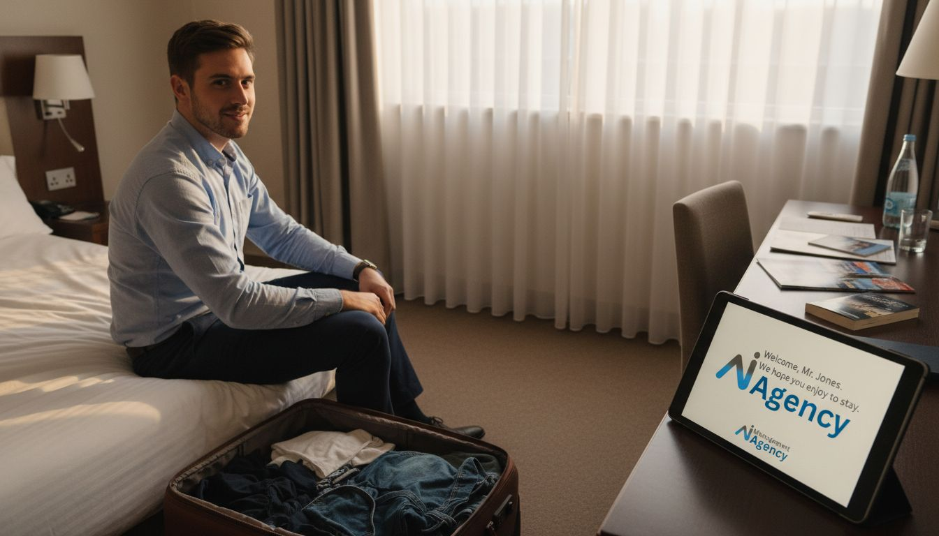 Hotel guest reads personalised AI welcome message