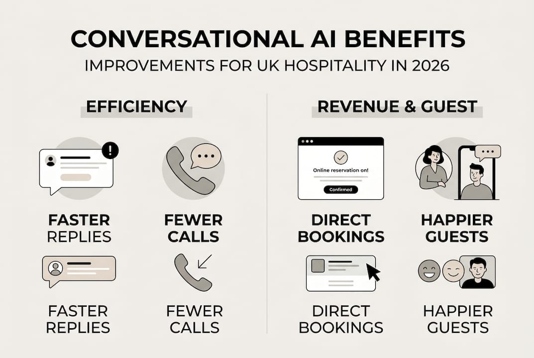 Infographic showing conversational AI hospitality benefits