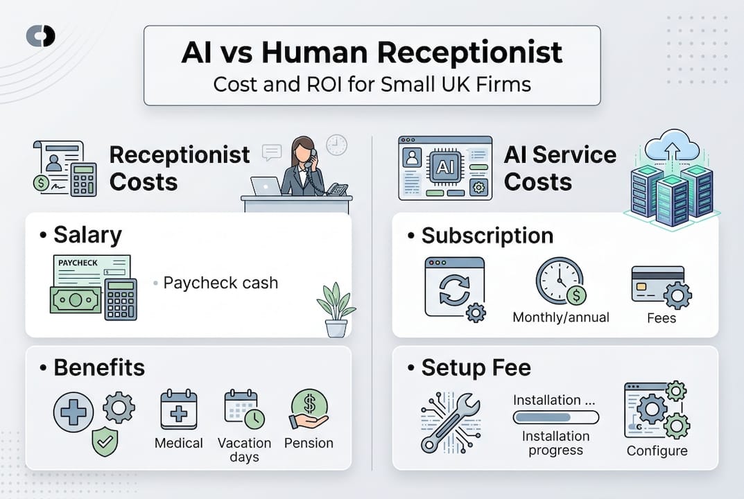 Infographic comparing AI and human receptionist costs