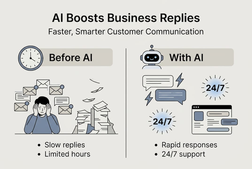 Infographic on faster business replies with AI