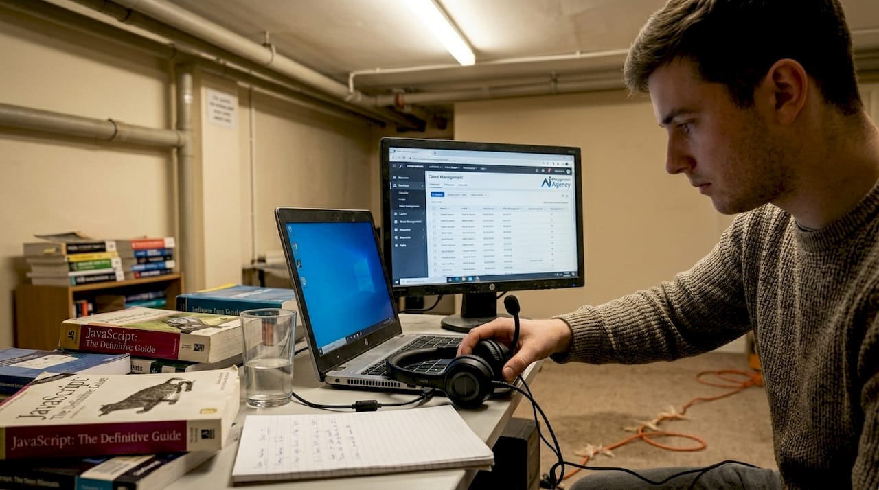 Staff integrating AI tools in basement office