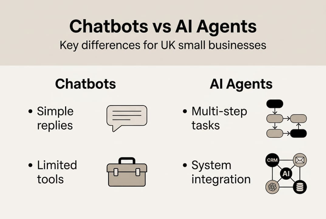 Infographic comparing chatbots and AI agents