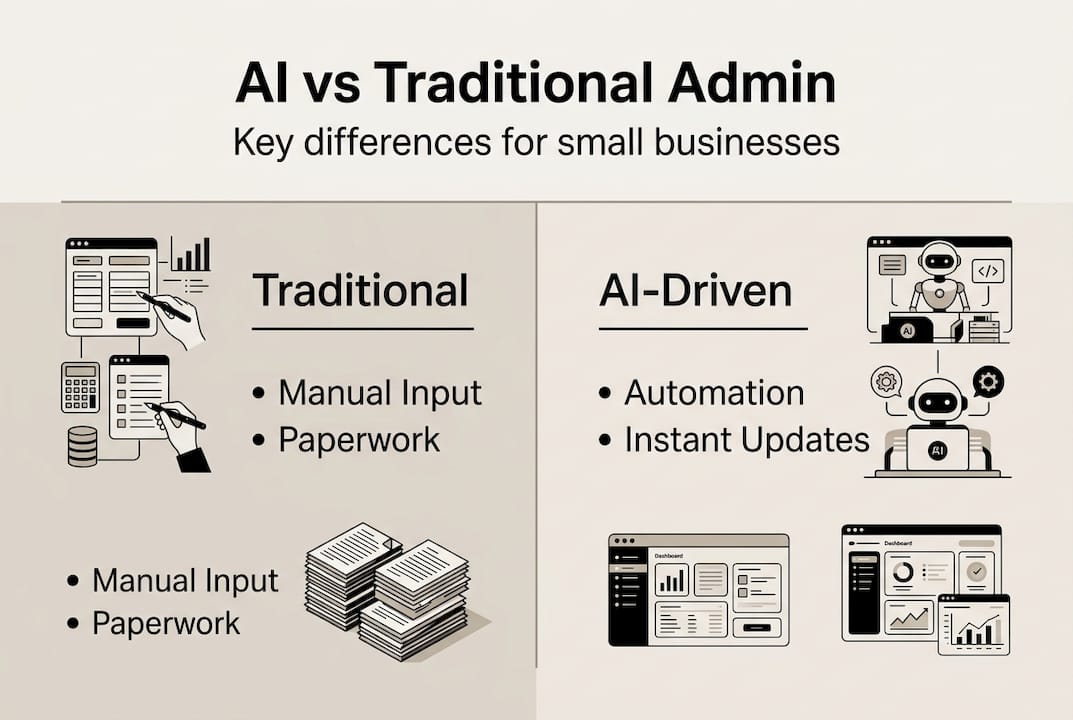 Infographic comparing AI and traditional admin tasks