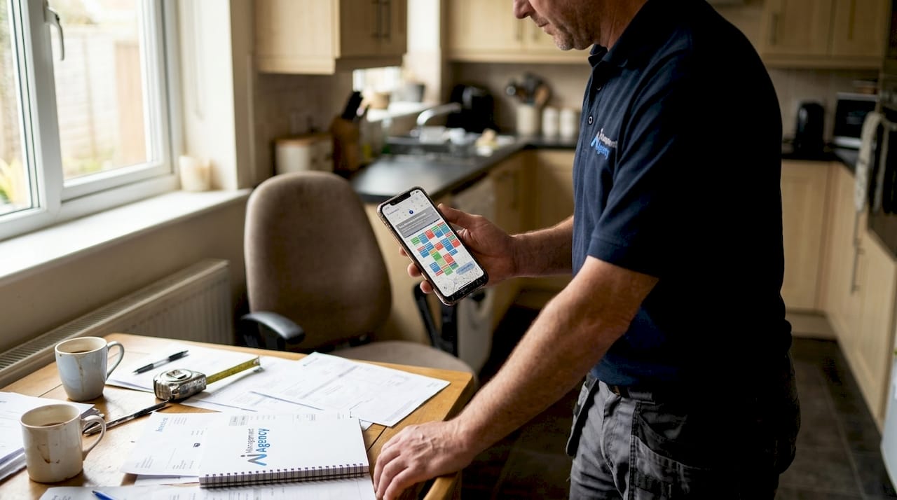 Tradesperson checking AI scheduled appointments