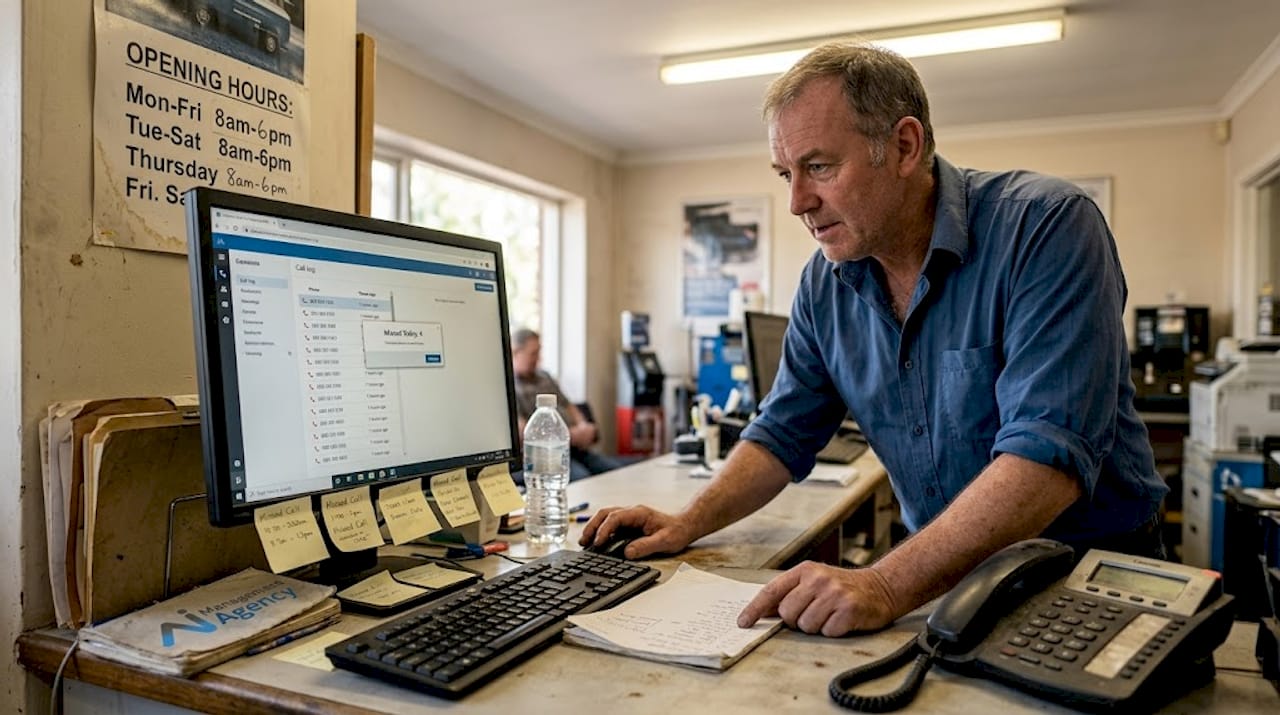 Receptionist reviewing missed customer calls