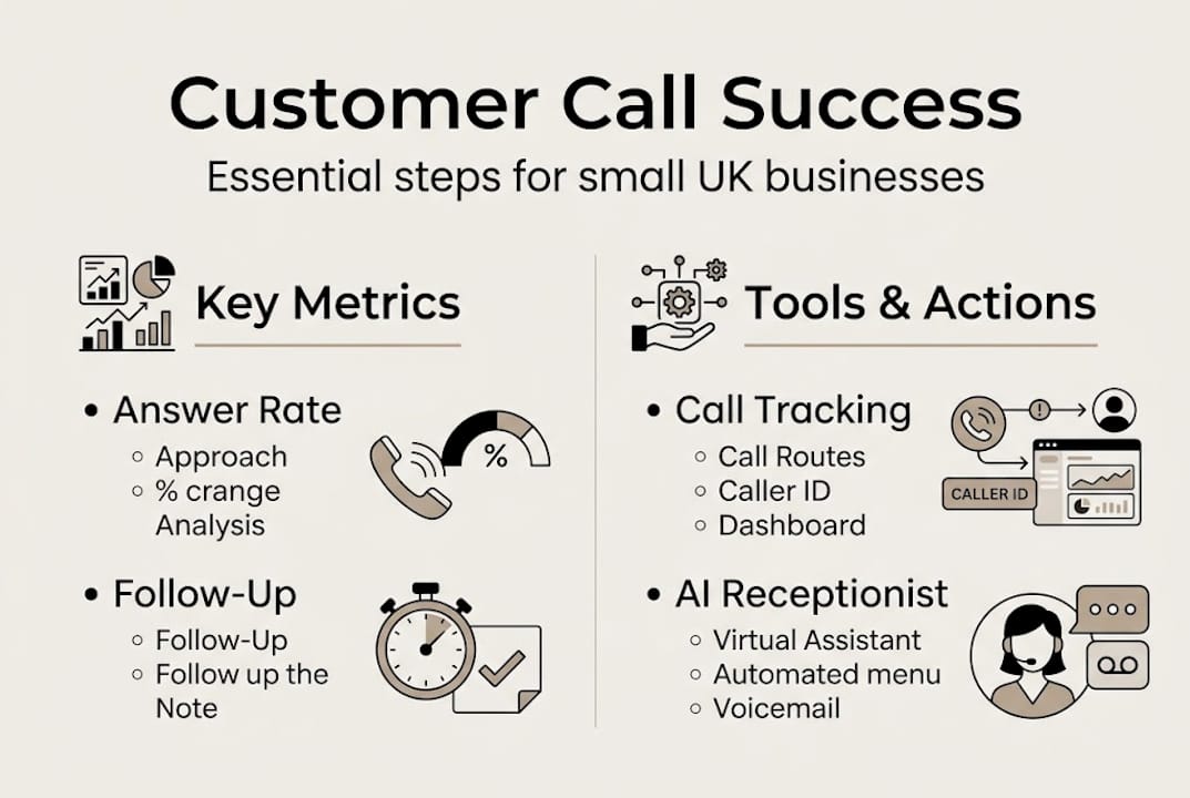 Infographic showing call improvement metrics and tools