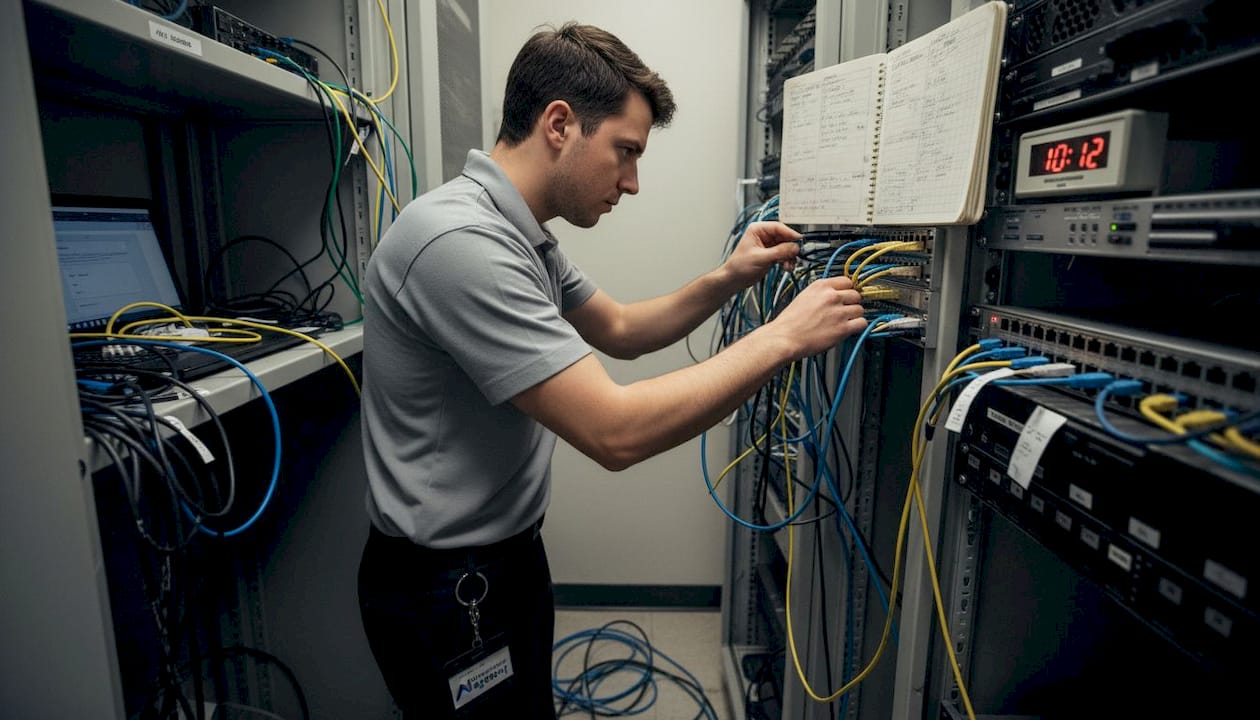 IT specialist setting up hotel AI system