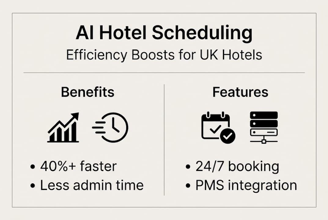 Infographic on AI hotel scheduling benefits and features