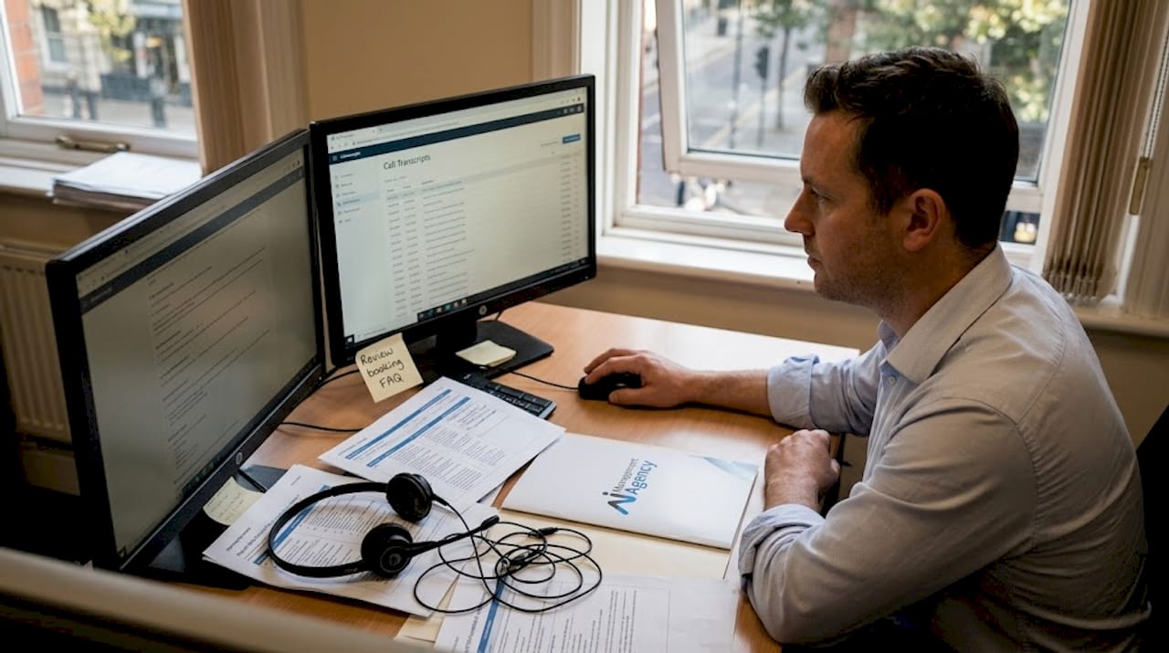 AI call agent training workflow at call centre desk