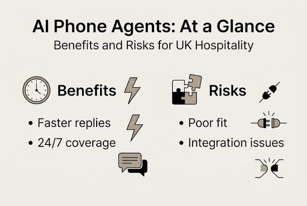 Infographic summarising AI phone agent benefits and risks