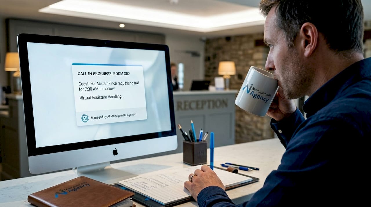 Hotel manager observing AI call answering interface