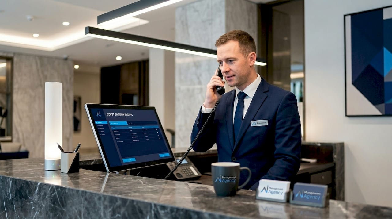 Hotel receptionist handles phone and AI notifications