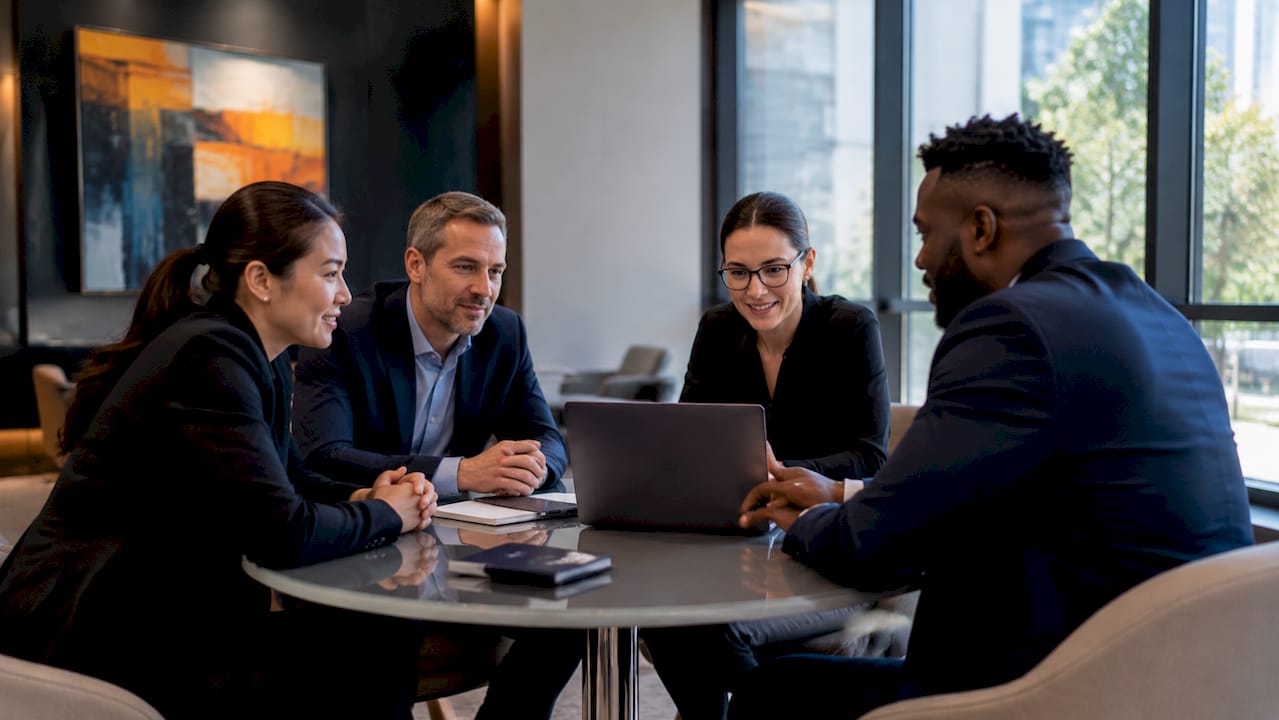 Hotel staff in training session on AI software