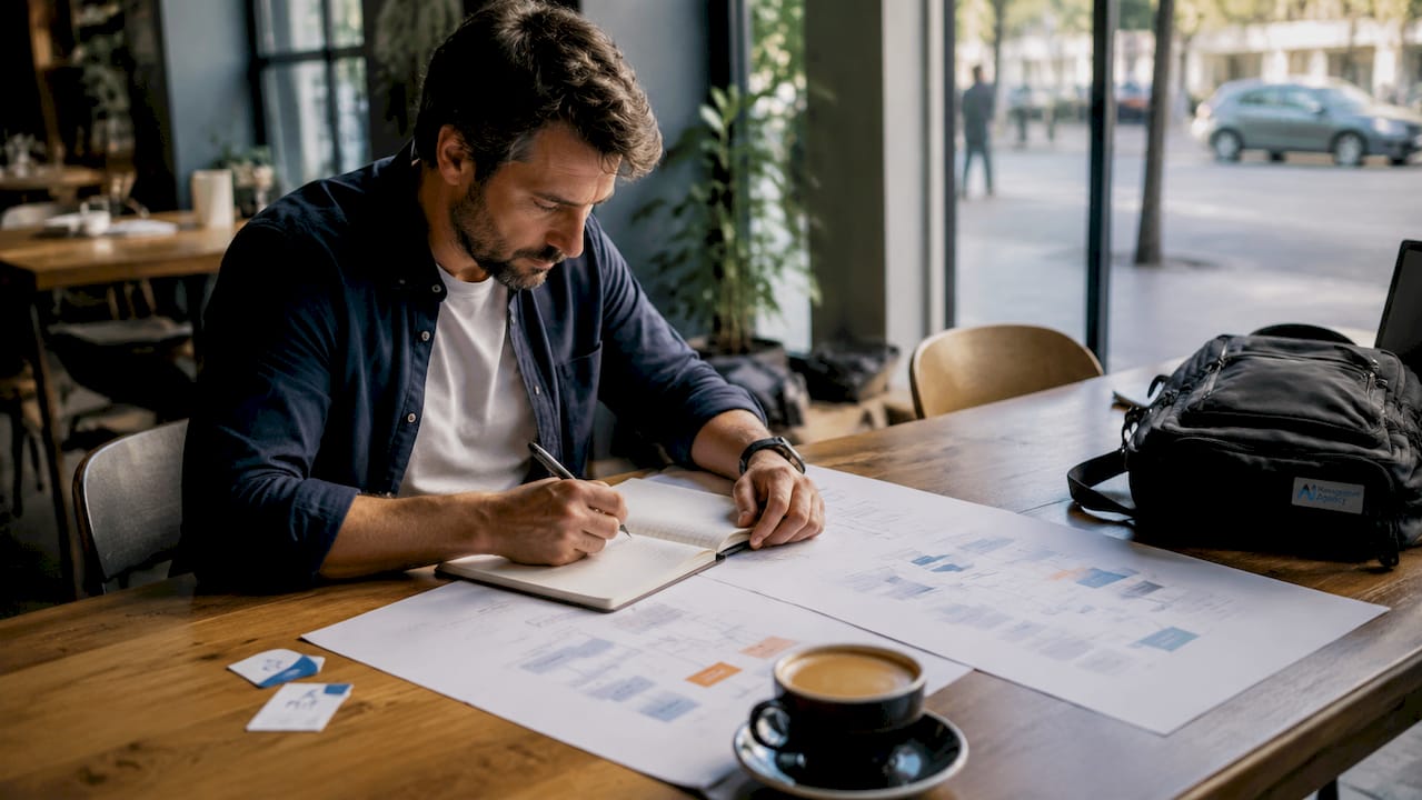 Man reviewing AI receptionist integration charts