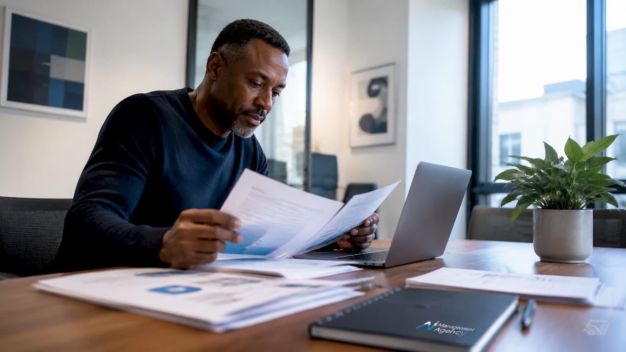 Man preparing to use AI virtual agents at office desk