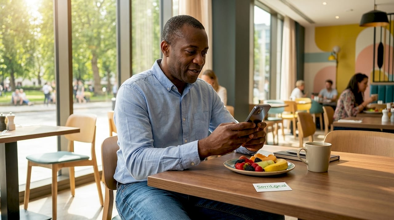 Guest interacting with hotel AI chatbot on smartphone