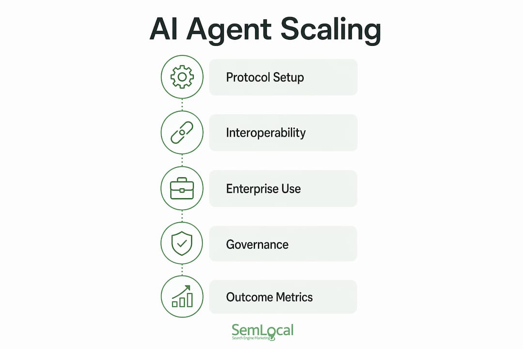 Infographic illustrating AI agent scalability protocols in vertical steps