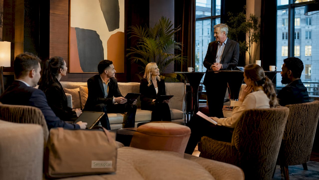 Hotel team engaged in AI integration meeting