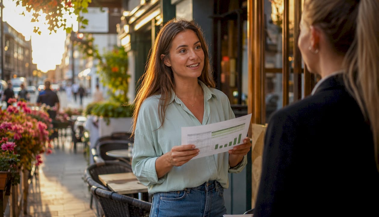 Business owner reviewing AI receptionist options