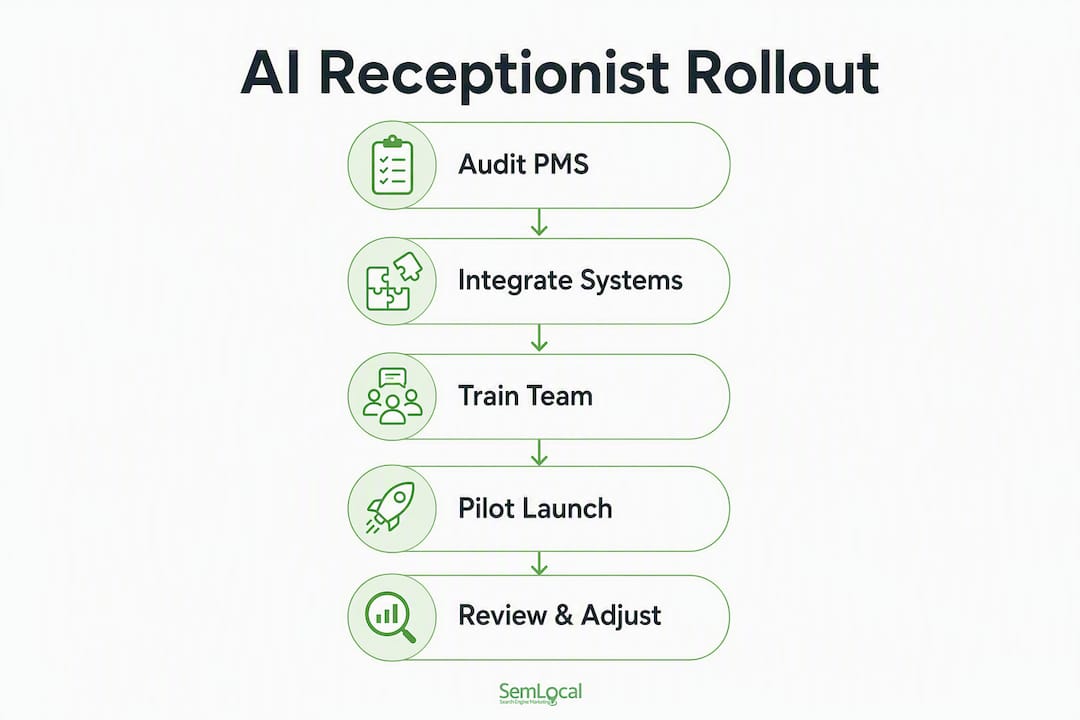 Infographic showing AI receptionist rollout steps