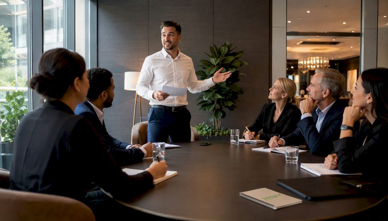 Hotel manager training staff on call scripts