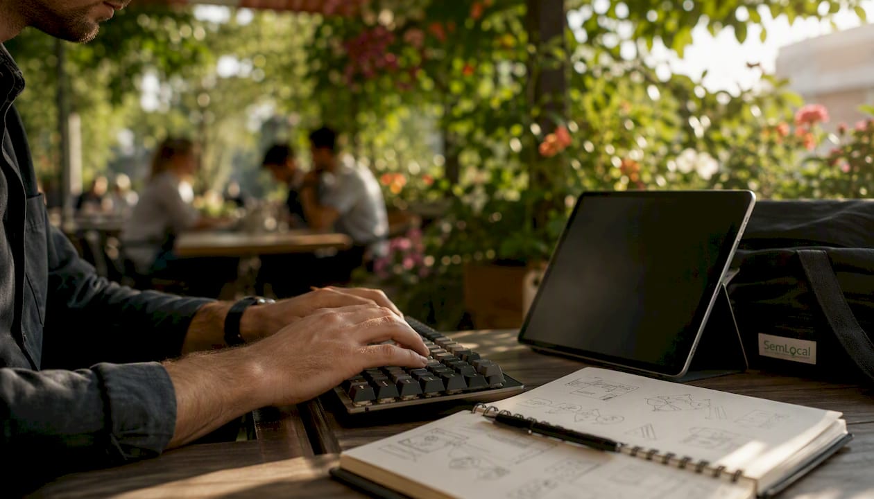 Overhead hands typing workflow automation notes