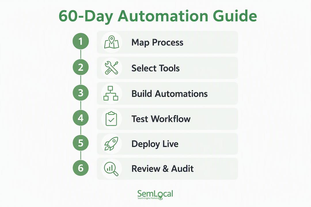 Infographic showing 60-day automation workflow steps