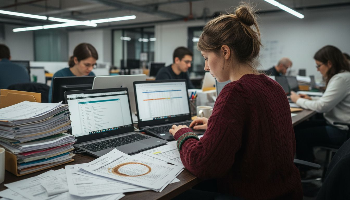 Accountant comparing manual and QuickBooks reconciliation