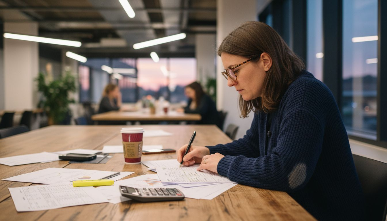 Accountant reviewing business financial paperwork