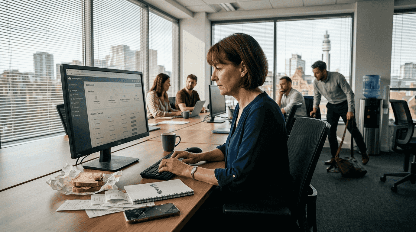 Bookkeeper working with cloud software in shared office