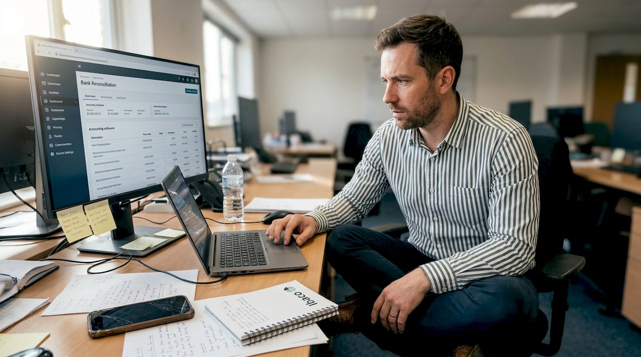 Accountant using accounting software in SME office