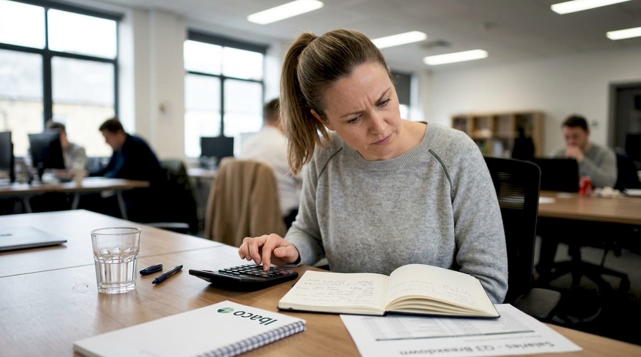 Finance manager calculates recruitment costs at table