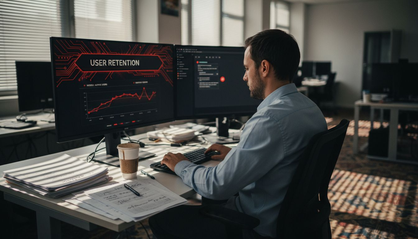 Product manager reviewing startup retention charts