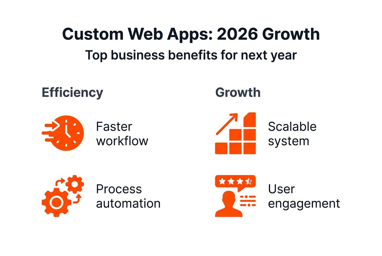 Infographic on custom web app benefits 2026