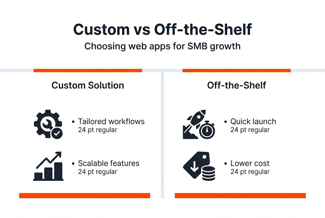 Infographic comparing custom and off-the-shelf web apps