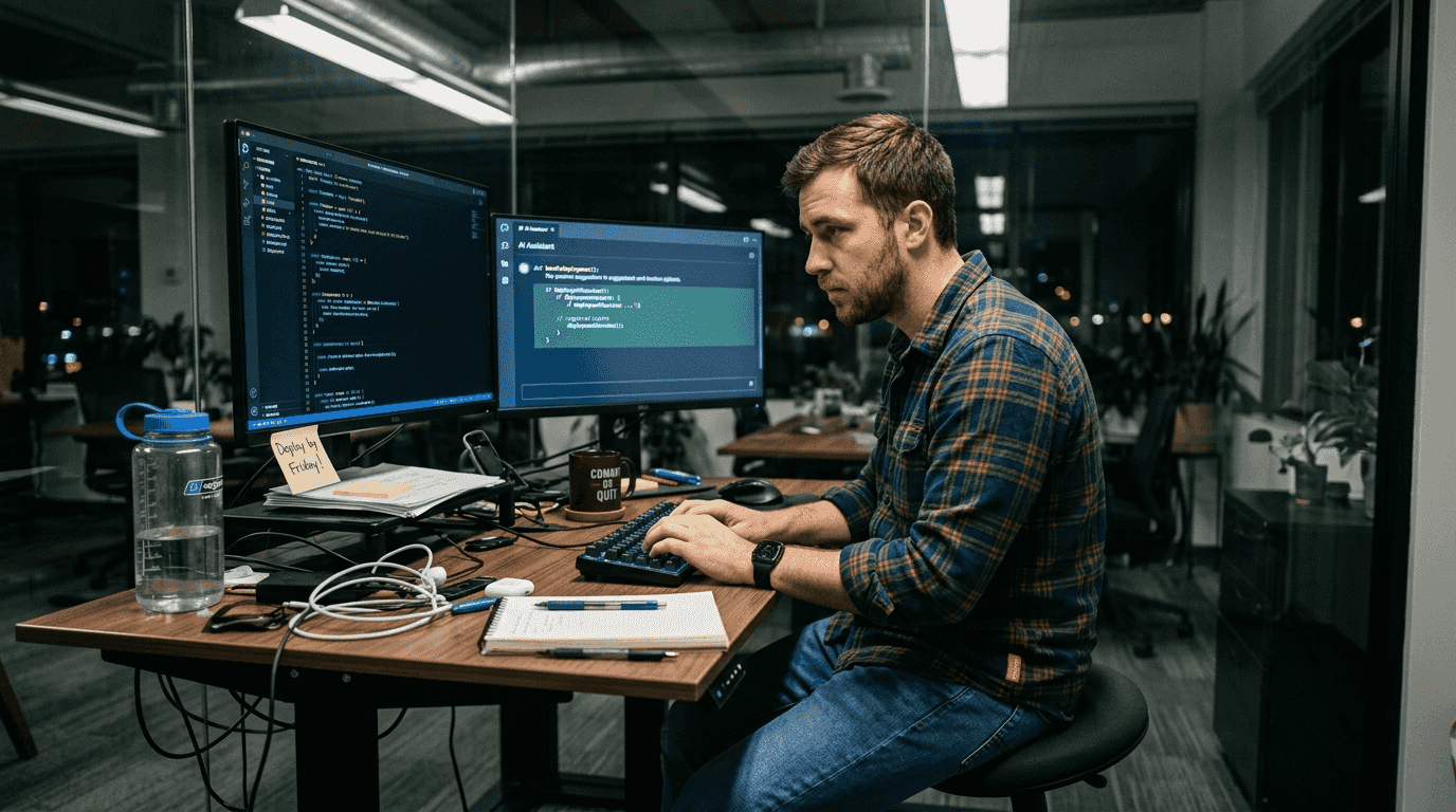 Developer using AI code tools at desk