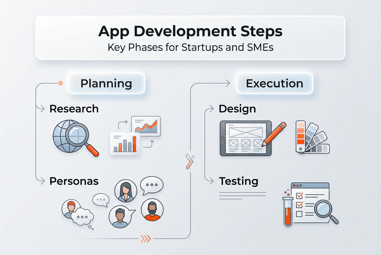 Infographic summarizing app development phases
